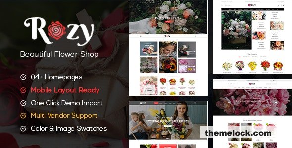 Rozy Flower Shop WooCommerce WordPress Theme (4+ Indexes + Mobile Layouts Ready)