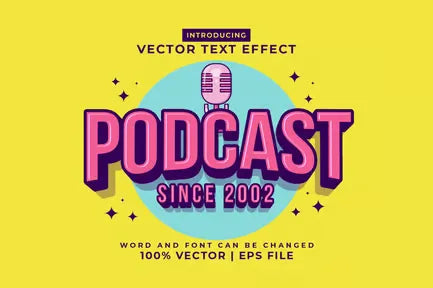 Podcast 3d Vector Editable Text Effect