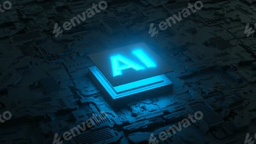 Circuit board and AI micro processor, Artificial intelligence of digital human. 3d render