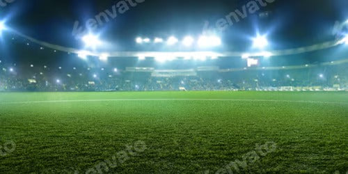 Football stadium, shiny lights, view from field