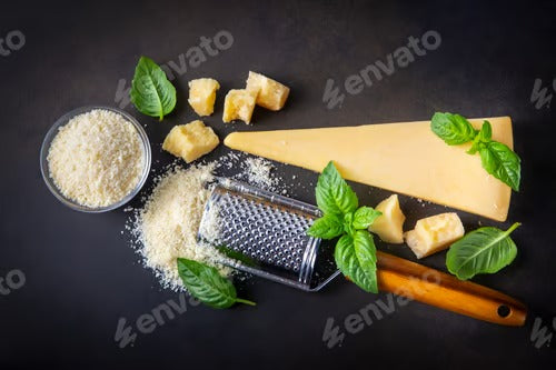 Grated parmesan cheese in the bowl.