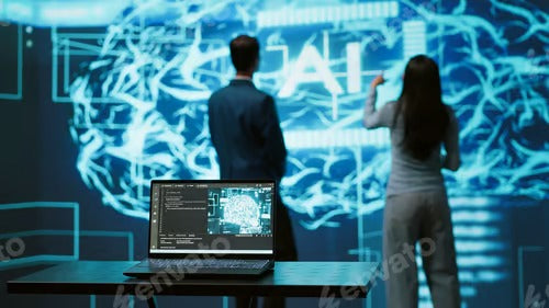 IT professionals using artificial intelligence augmented reality hologram