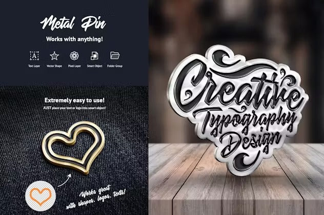 Metal Pin – Text and Logo Mockups