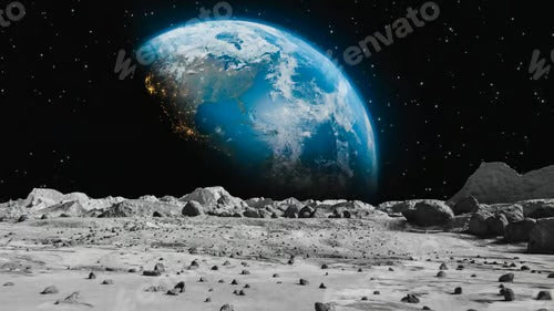 Moon surface and a big planet background