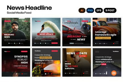 News Social Media Feed Design Set