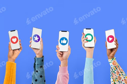 Smartphone screen hand with social media icons