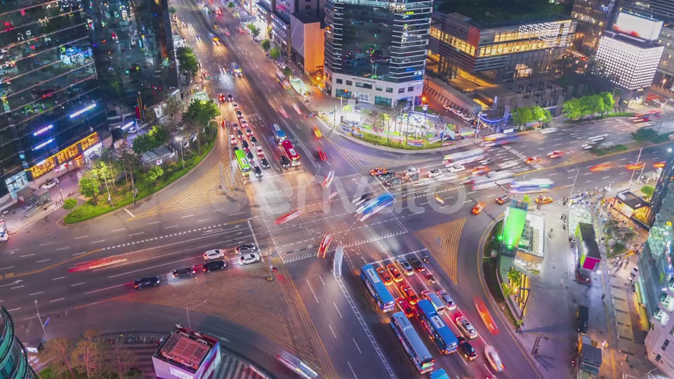 Timelapse Traffic at night in Gangnam City Seoul, South Korea