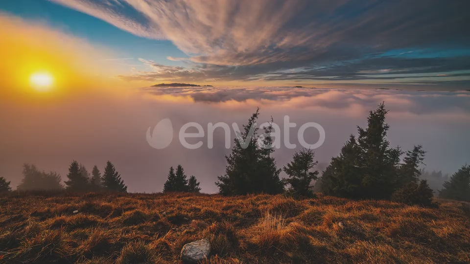 Sunset in Misty Mountains Nature Background 4K